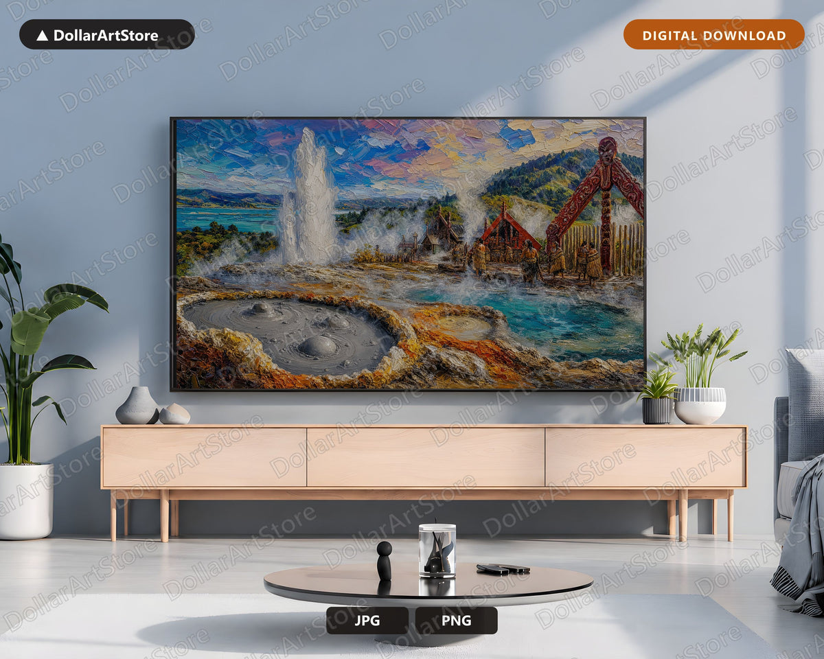 Cozy Rotorua Geothermal Frame TV Art, Samsung Frame TV 4K Digital Download, Textured Landscape Screensaver