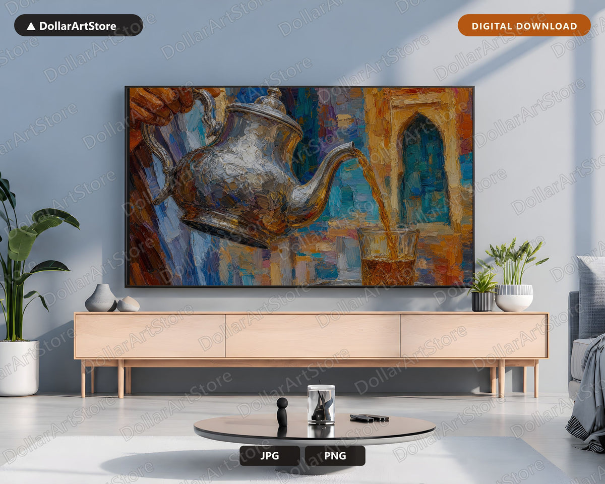 Cozy North Africa Frame TV Art, Textured Teapour Scene Samsung TV Digital Download