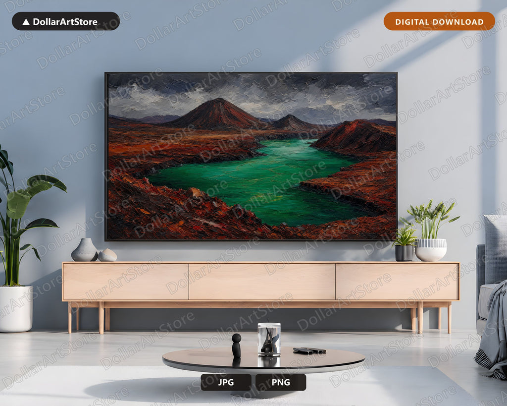 Volcanic Landscape Frame TV Art, Emerald Lake Scenery 4K Samsung Frame TV Digital Download
