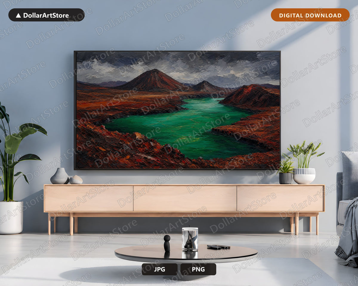Volcanic Landscape Frame TV Art, Emerald Lake Scenery 4K Samsung Frame TV Digital Download