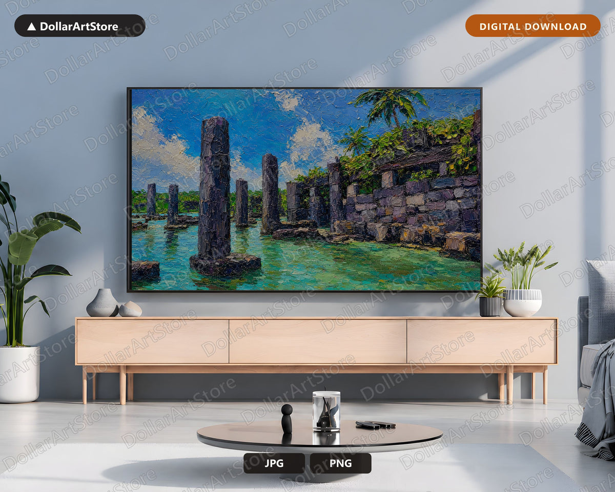 Tropical Ruins Frame TV Art, Samsung Frame TV Digital Download, 4K Textured Scenery