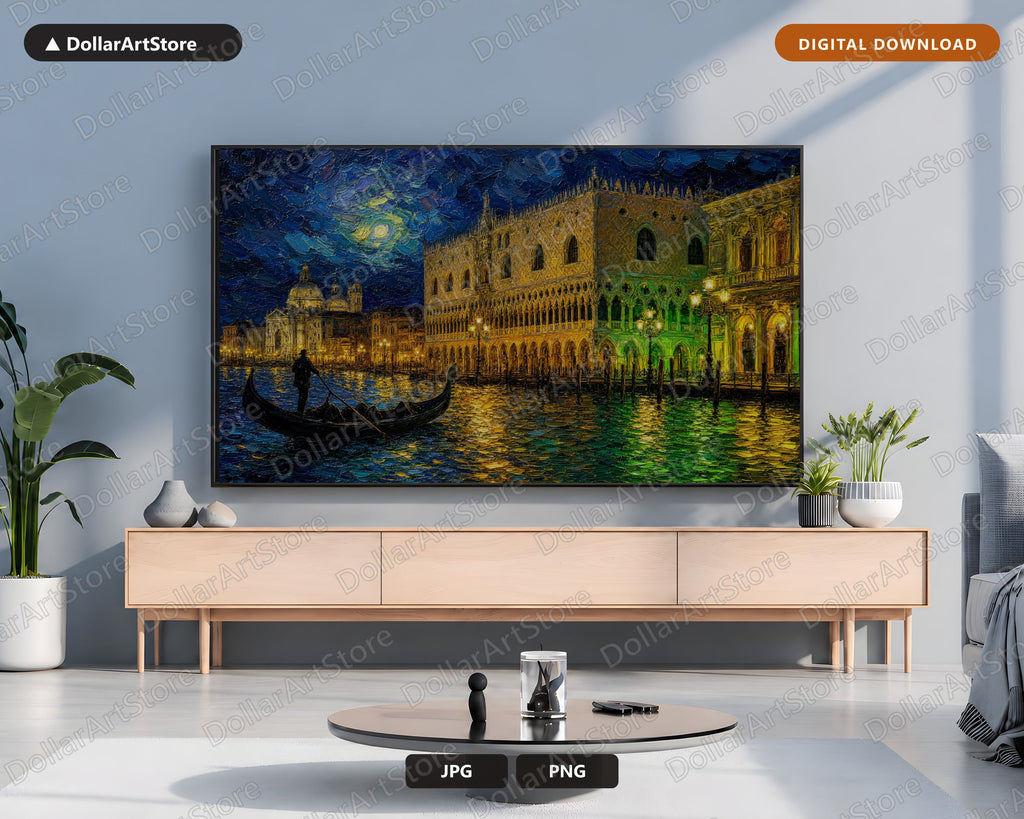 Cozy Venice Grand Canal Night Frame TV Art, Samsung Frame TV Digital Download, 4K Textured