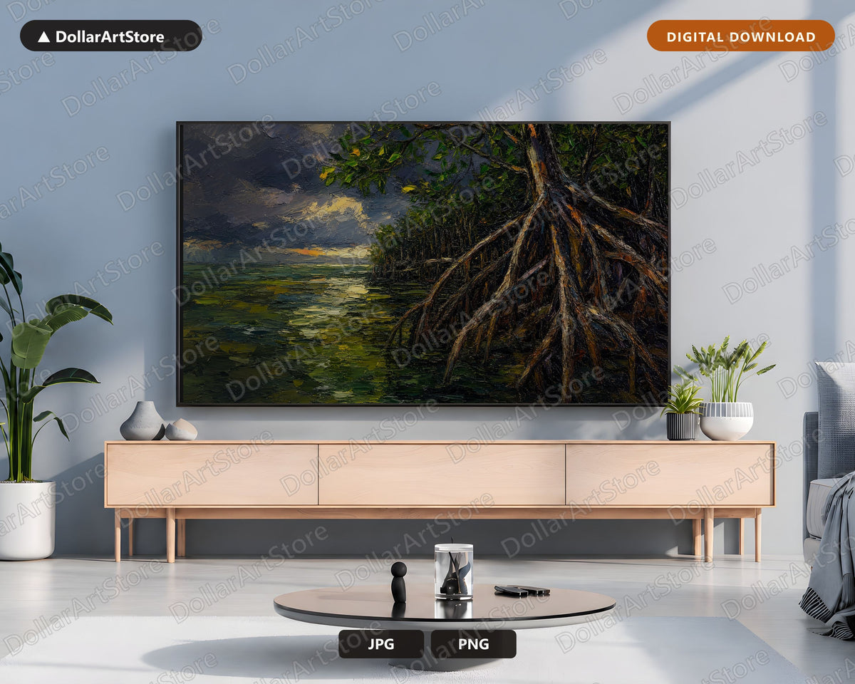 Cozy Mangrove Forest Frame TV Art, Samsung Frame TV Digital Download, Earthy Textured Scenery