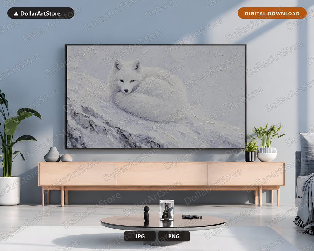 Cozy Arctic Fox Frame TV Art, Samsung Frame TV Digital Download, 4K Textured Winter Screensaver