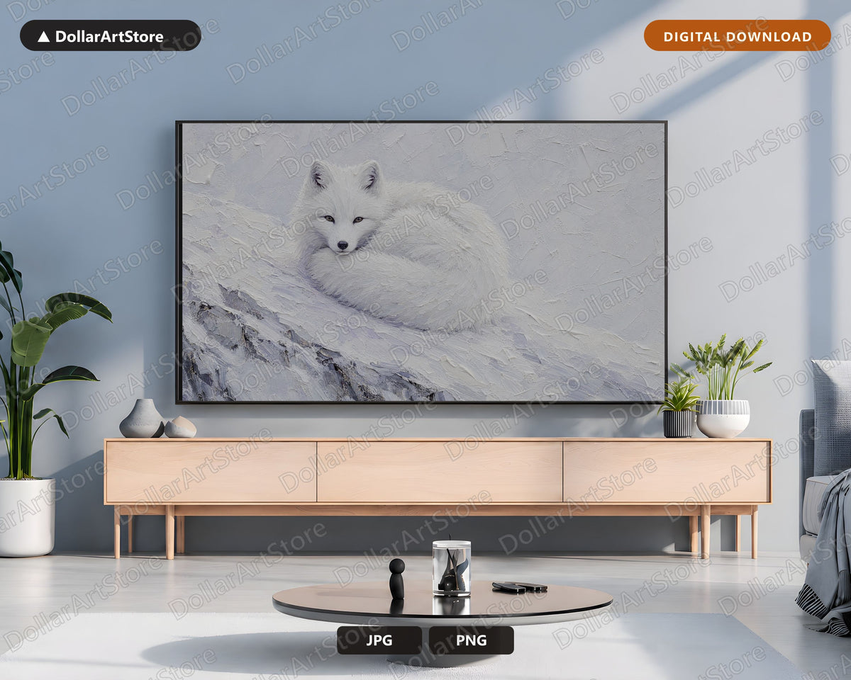Cozy Arctic Fox Frame TV Art, Samsung Frame TV Digital Download, 4K Textured Winter Screensaver