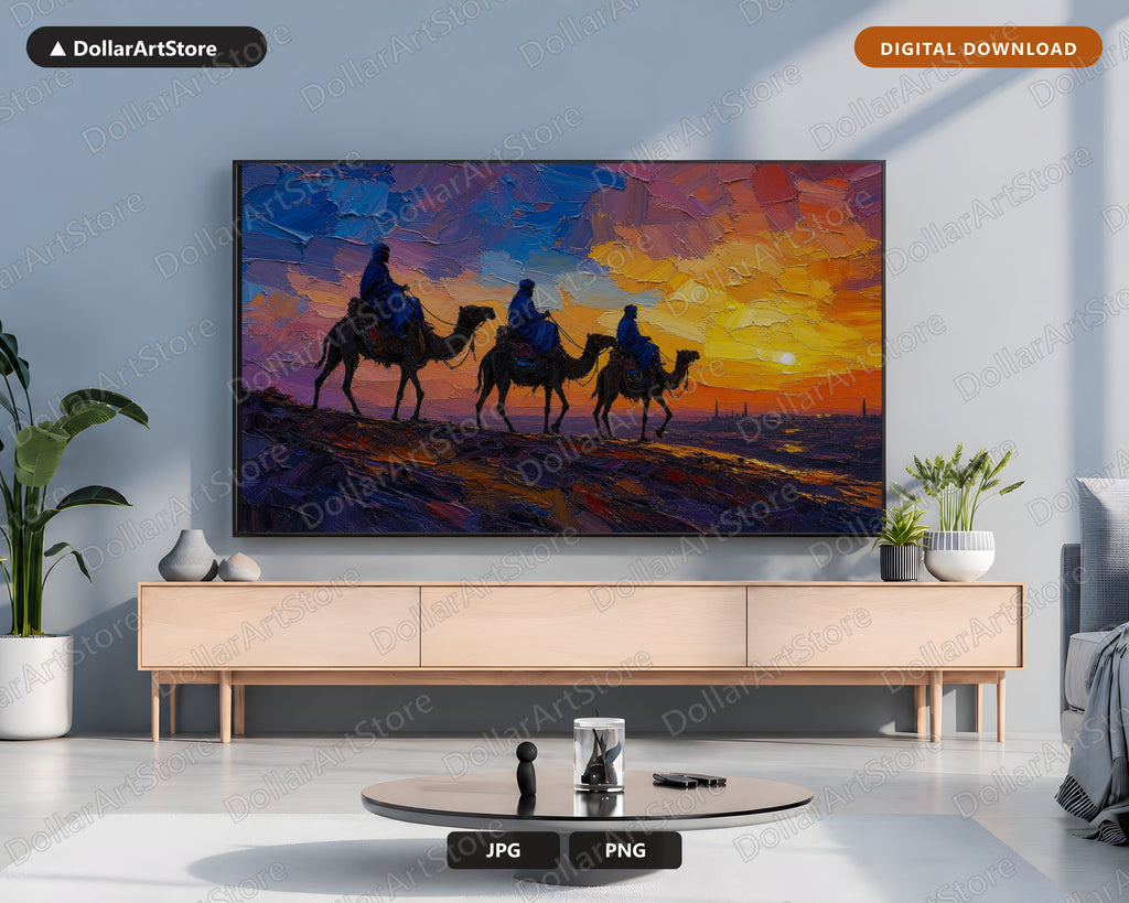 Desert Caravan Frame TV Art, Samsung Frame TV Digital Download, Textured Sunset Scenery