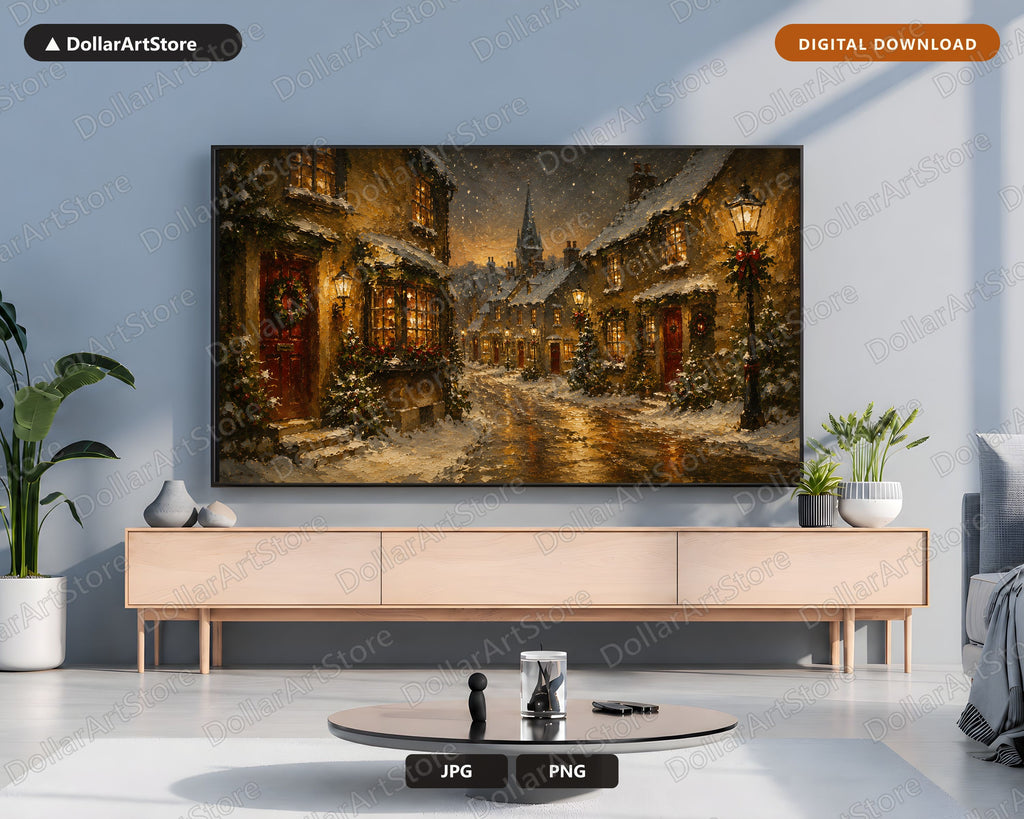Cozy Christmas Street Frame TV Art, Samsung Frame TV Digital Download, 4K Holiday Scenery