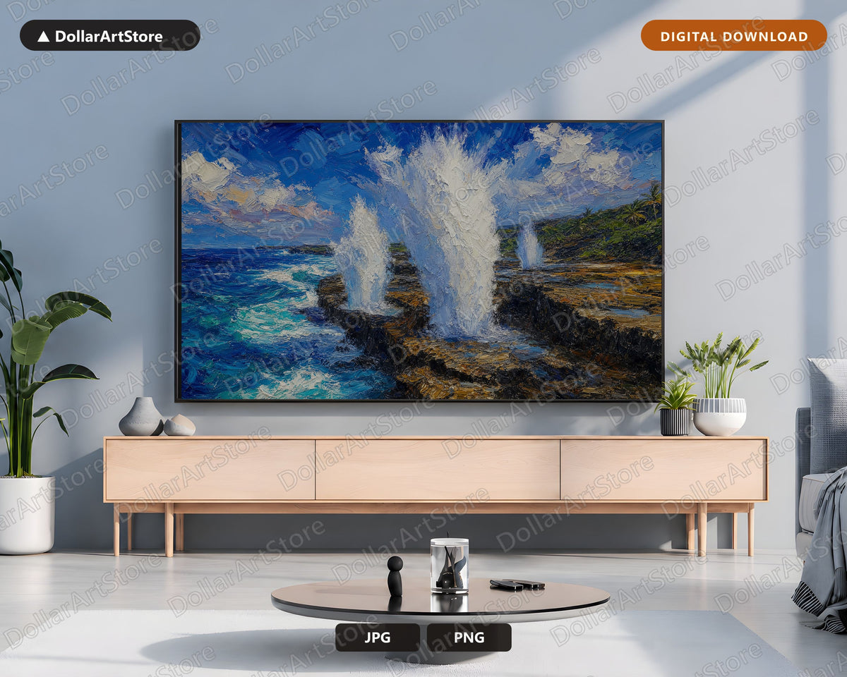Textured Ocean Scenery Frame TV Art, Samsung Frame TV 4K Digital Download, Coastal Blowholes