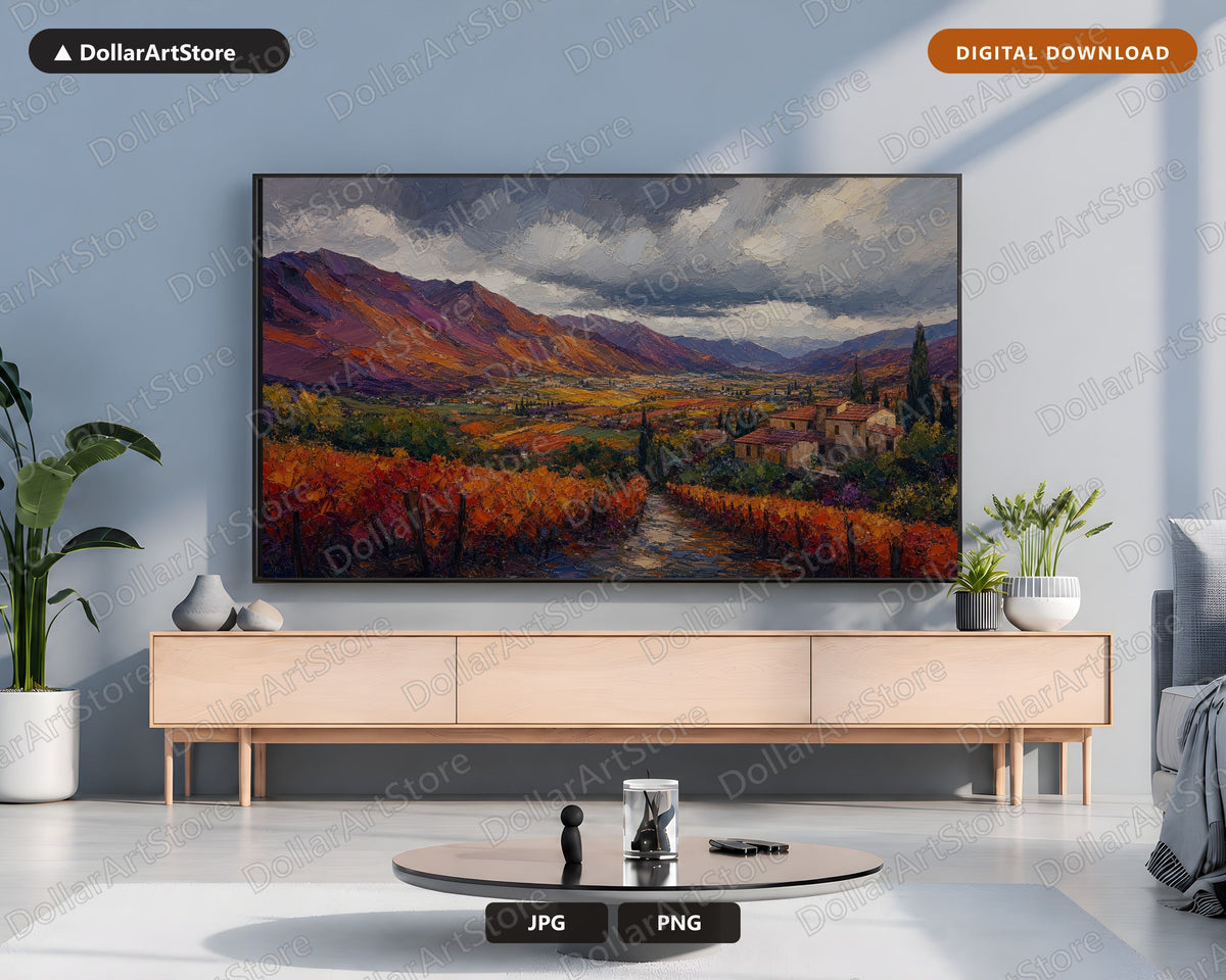 Cozy Tuscan Vineyard Frame TV Art, Autumn Landscape Samsung Frame Digital Download 4K
