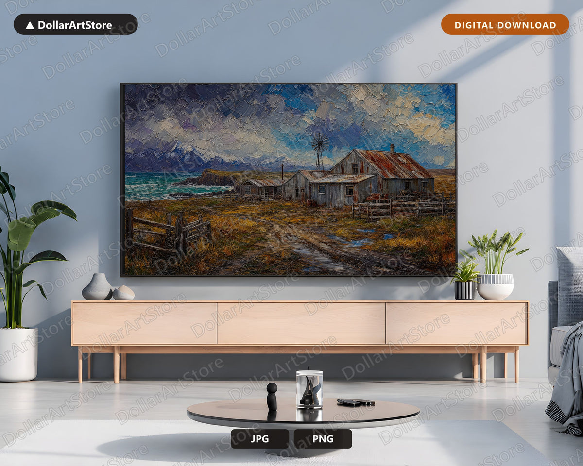 Cozy Rustic Arctic Farmhouse Frame TV Art, Samsung Frame TV Digital Download, 4K Textured Scenery