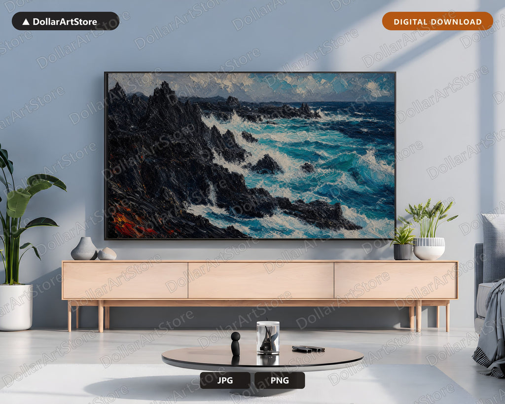 Moody Coastal Scenery Frame TV Art, Samsung Frame TV Digital Download, 4K Textured Ocean Landscape