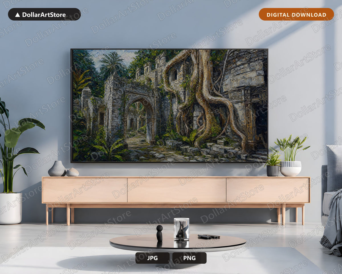 Cozy Earthy Ruins Frame TV Art, Samsung Frame TV Digital Download, 4K Textured Scenery