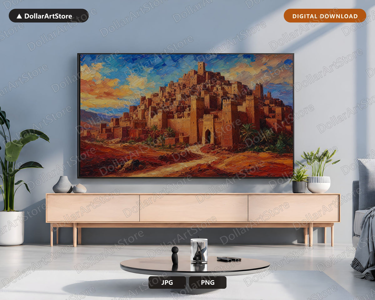 Cozy Desert Kasbah Frame TV Art, Textured North Africa Landscape 4K Samsung Frame