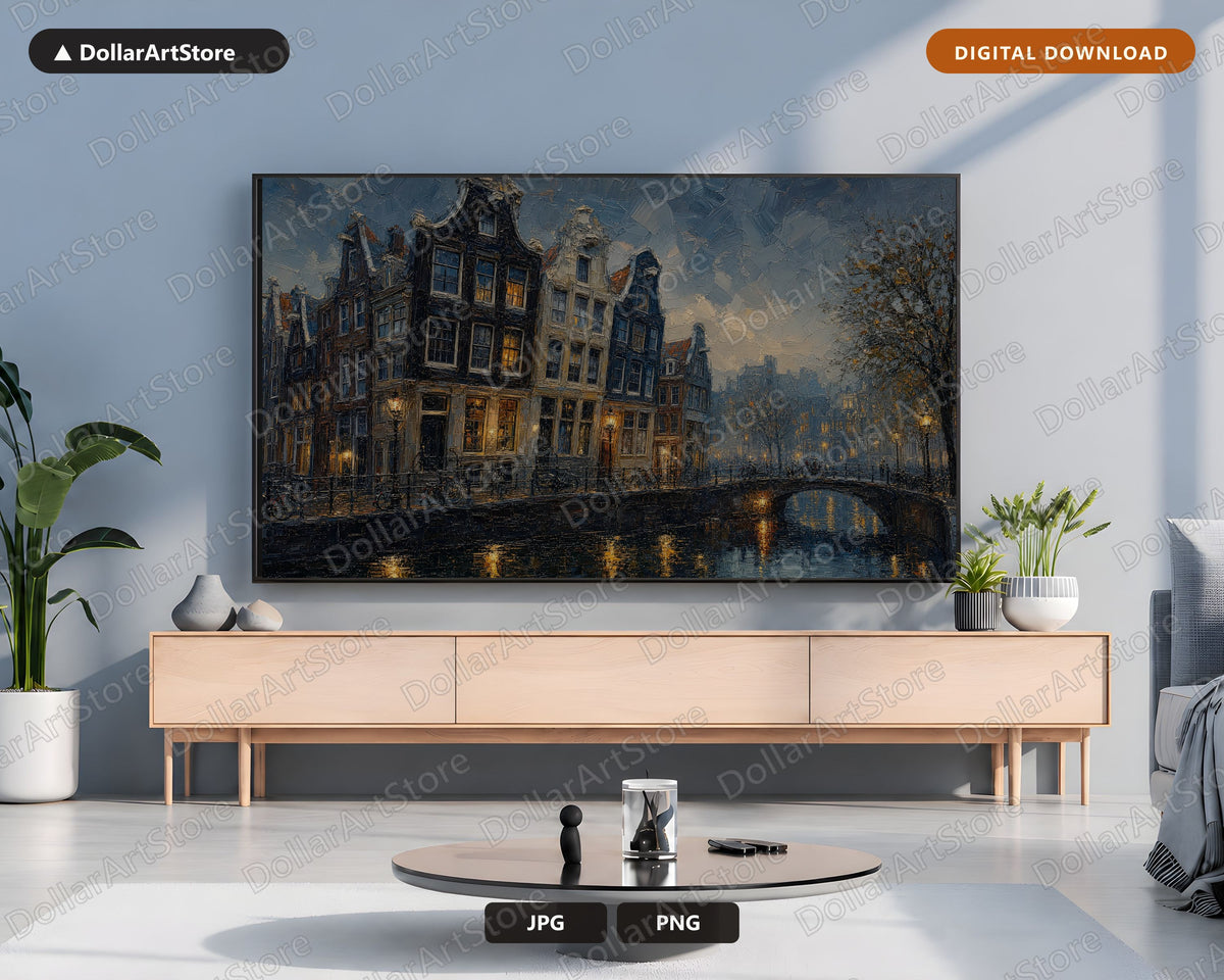 Cozy European Canal Textured Frame TV Art, Samsung TV 4K Digital Download Screensaver
