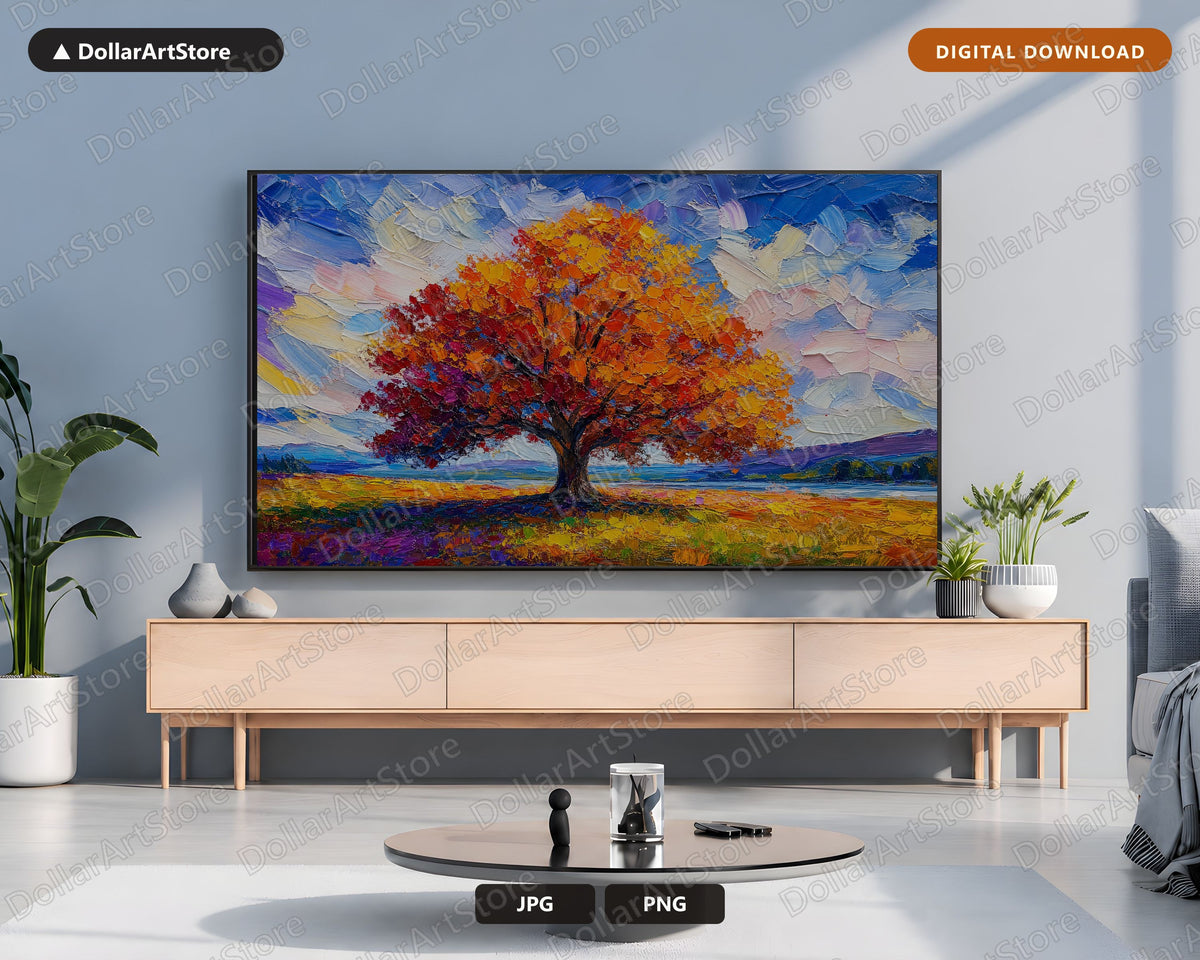 Colorful Tree Landscape Frame TV Art, Samsung Frame TV 4K Digital Download, Textured Scenery Art