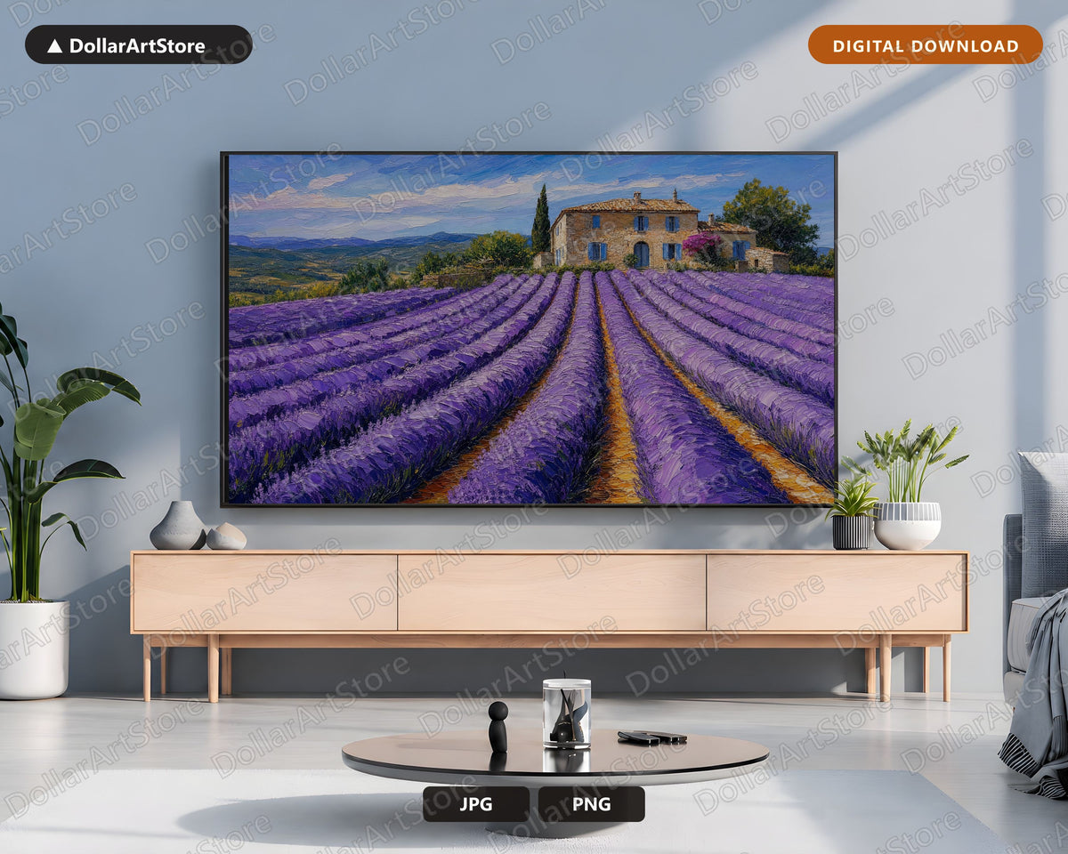 Cozy Provence Lavender Fields Frame TV Art, Samsung Frame TV Digital Download, Rustic Farmhouse Scenery