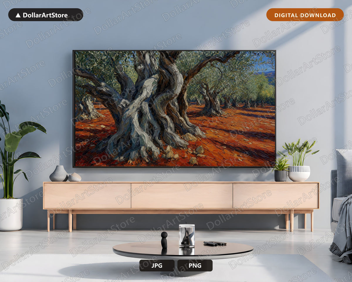 Cozy Earthy Olive Grove Frame TV Art, Samsung Frame TV Digital Download, 4K Textured Landscape Screensaver