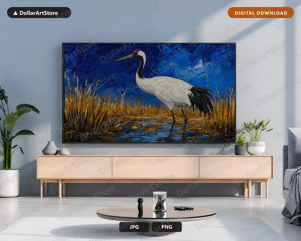 Cozy Crane Frame TV Art, Samsung Frame TV Digital Download, 4K Textured Bird Scenery