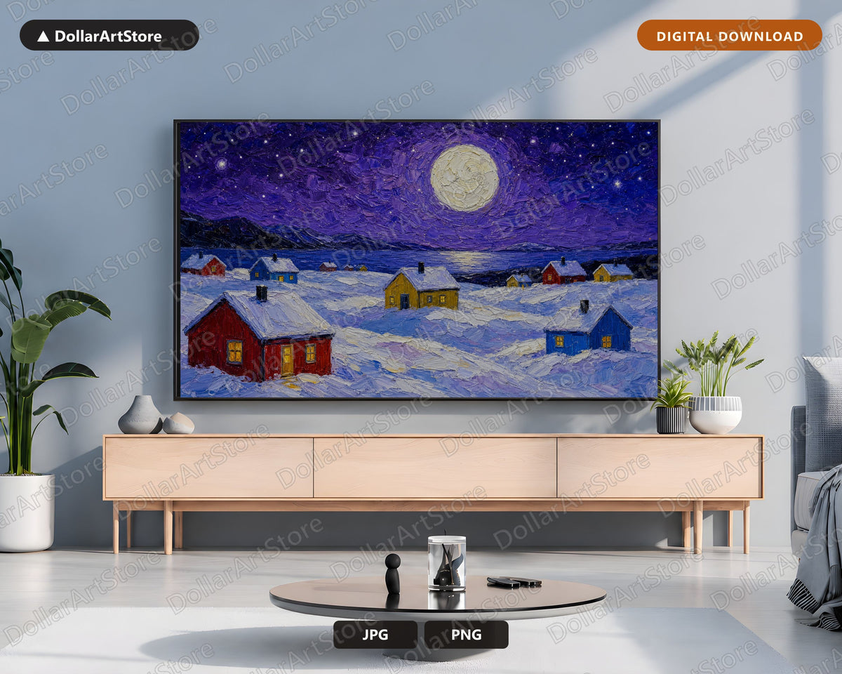 Cozy Arctic Winter Frame TV Art, Samsung Frame TV Digital Download, 4K Textured Winter Landscape