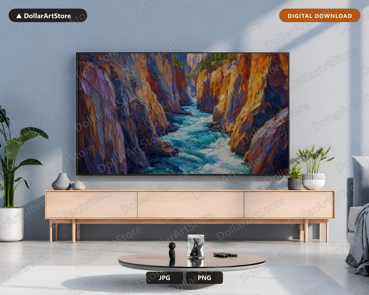 Cozy Canyon Scenery Frame TV Art, Textured River Gorge Samsung Frame TV Digital Download, 4K Landscape Screensaver