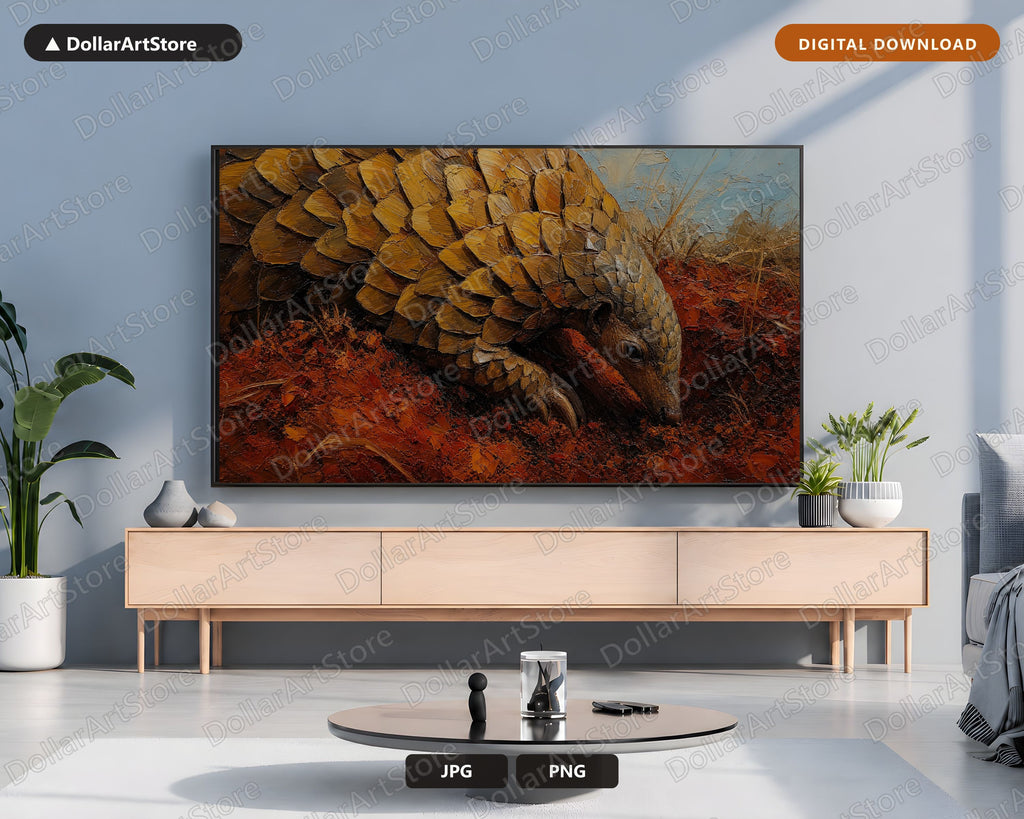 Cozy African Wildlife Frame TV Art, Pangolin Earthly Textured Samsung Frame TV Digital Download 4K