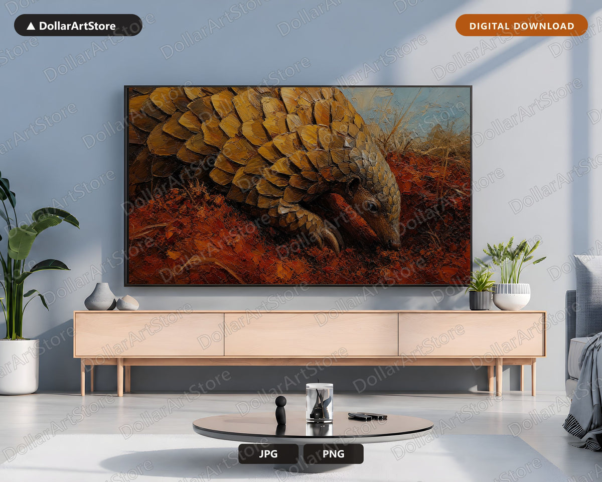 Cozy African Wildlife Frame TV Art, Pangolin Earthly Textured Samsung Frame TV Digital Download 4K