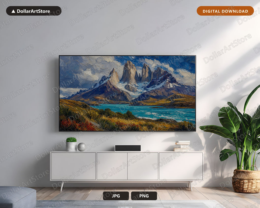 Textured Scenic Mountain Landscape Frame TV Art