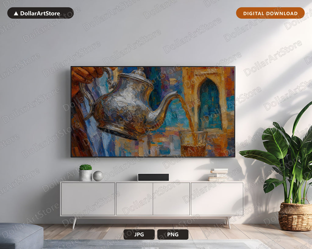 Cozy North Africa Frame TV Art, Textured Teapour Scene Samsung TV Digital Download