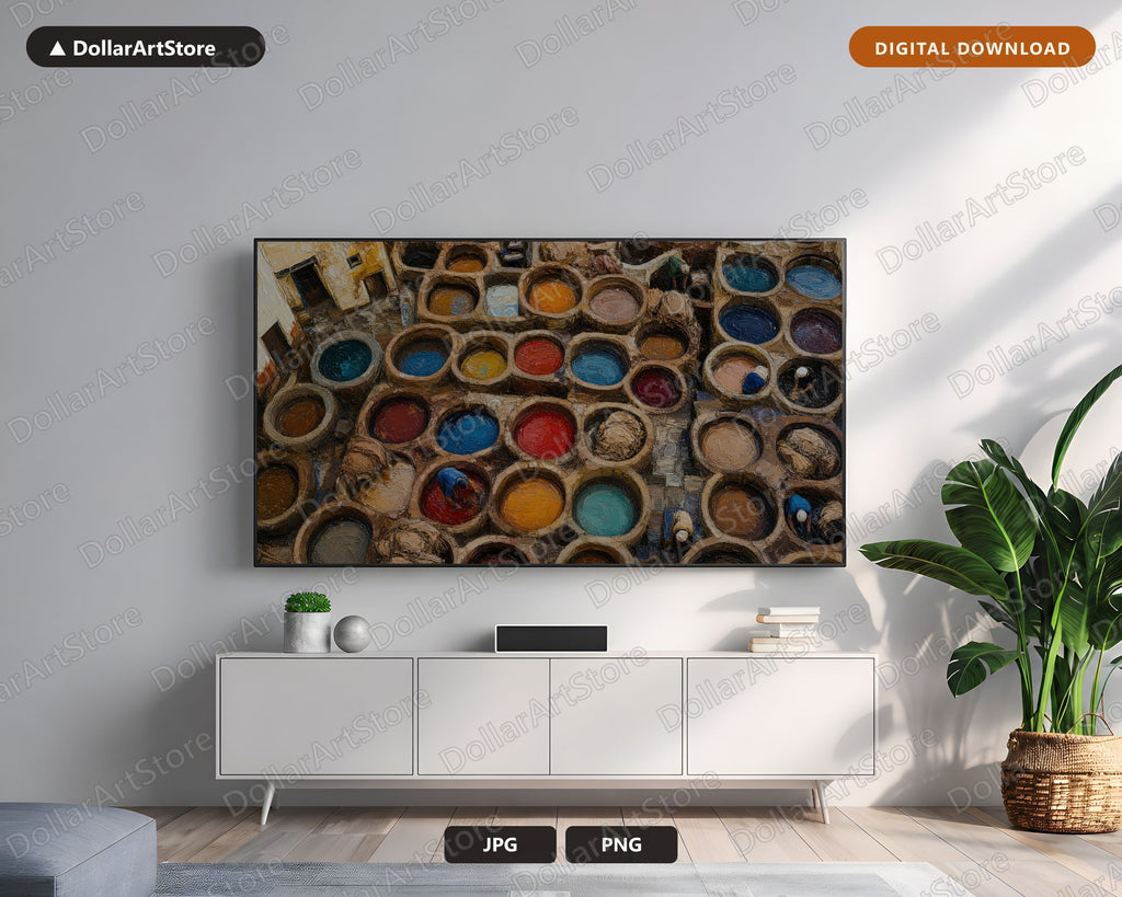 Cozy Earthy Frame TV Art, North Africa Leather Dye Vats, Samsung TV Digital Download 4K