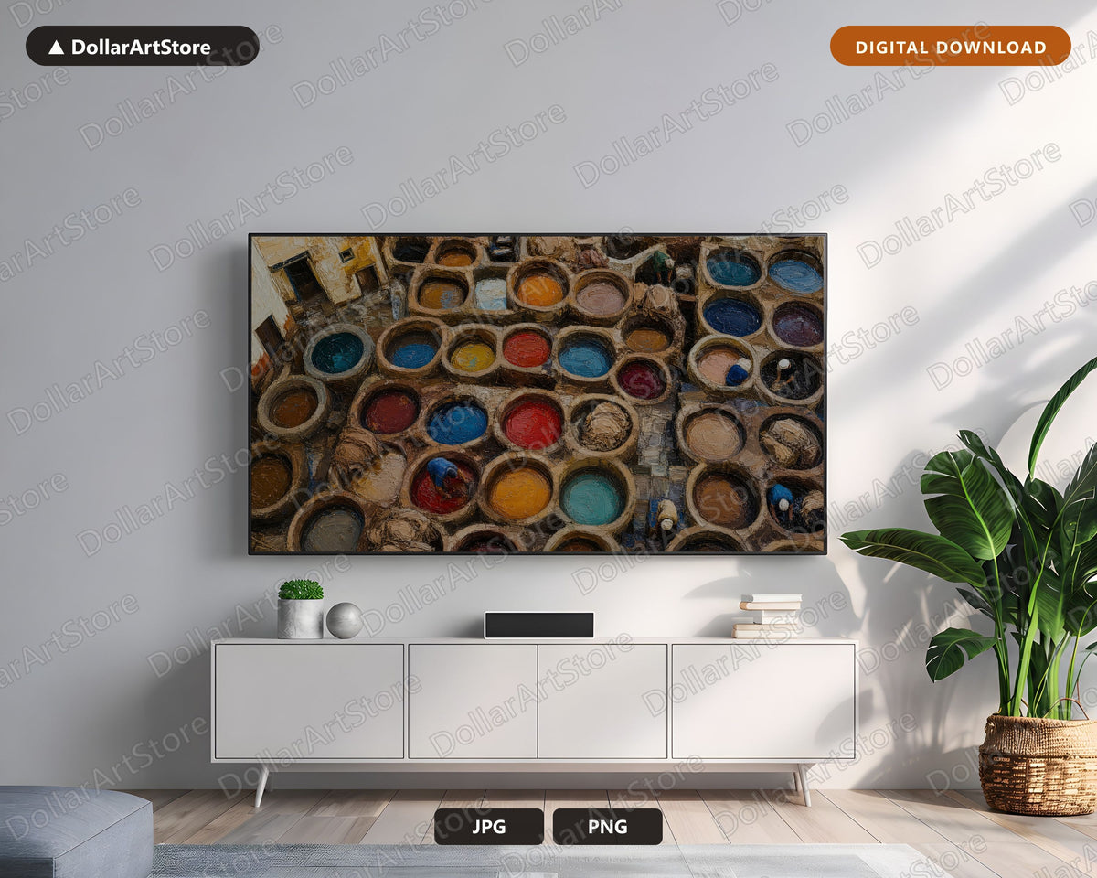 Cozy Earthy Frame TV Art, North Africa Leather Dye Vats, Samsung TV Digital Download 4K