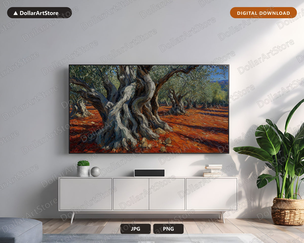 Cozy Earthy Olive Grove Frame TV Art, Samsung Frame TV Digital Download, 4K Textured Landscape Screensaver
