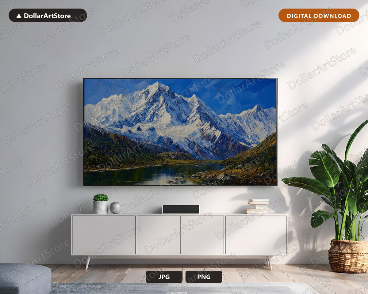 Cozy Mountain Landscape Frame TV Art, Snow Peak Scenic Samsung Frame TV Digital Download 4K