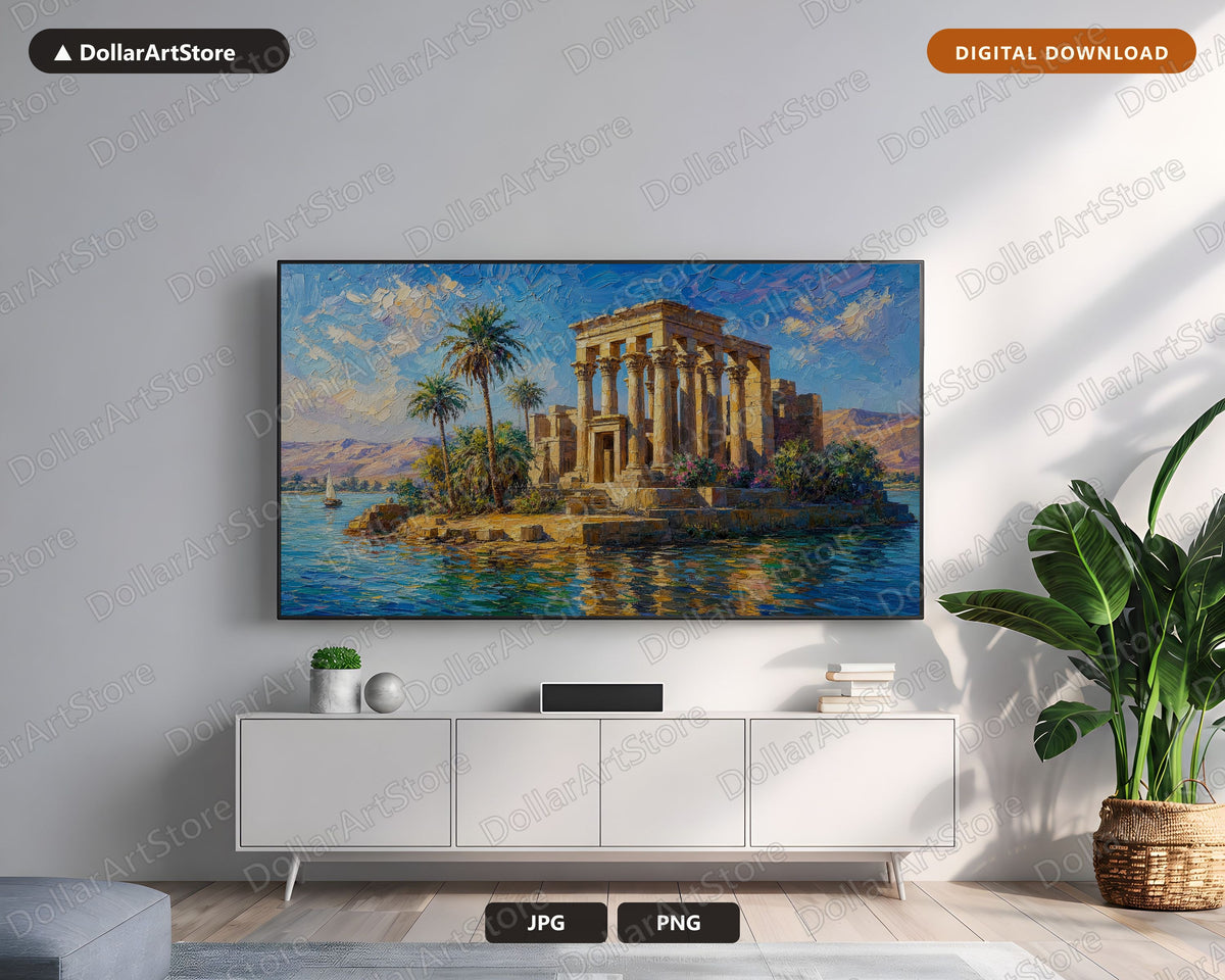 Cozy Ancient Ruins Frame TV Art, Samsung Frame TV Digital Download, 4K Egypt Nile Scenery