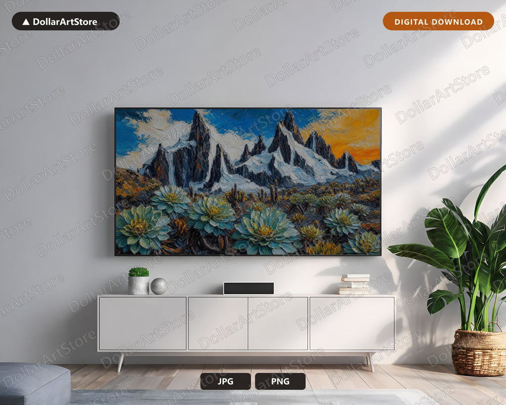 Cozy Mountain Landscape Frame TV Art, Samsung Frame TV Digital Download, 4K Textured Alpine Scenery