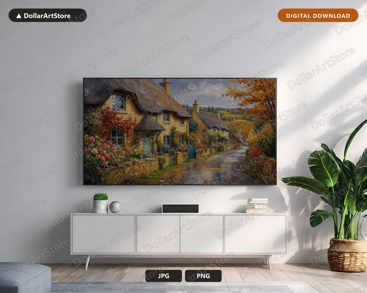 Cozy Rustic Cottage Frame TV Art, Textured Scenery Samsung Digital Download, 4K Earthy Landscape