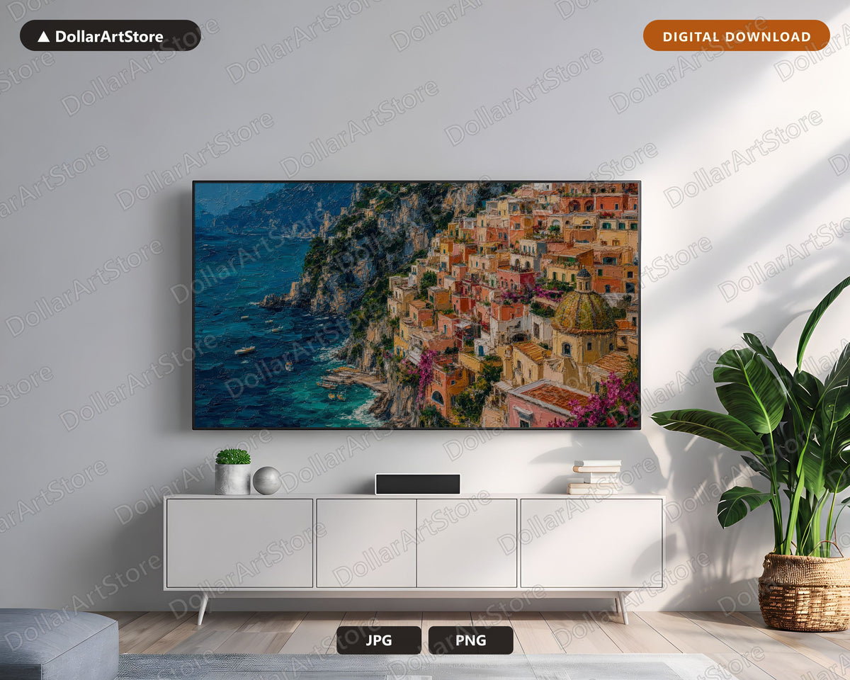 Cozy Amalfi Coast Frame TV Art, Positano Italy Scenery, Samsung Frame TV Digital Download 4K