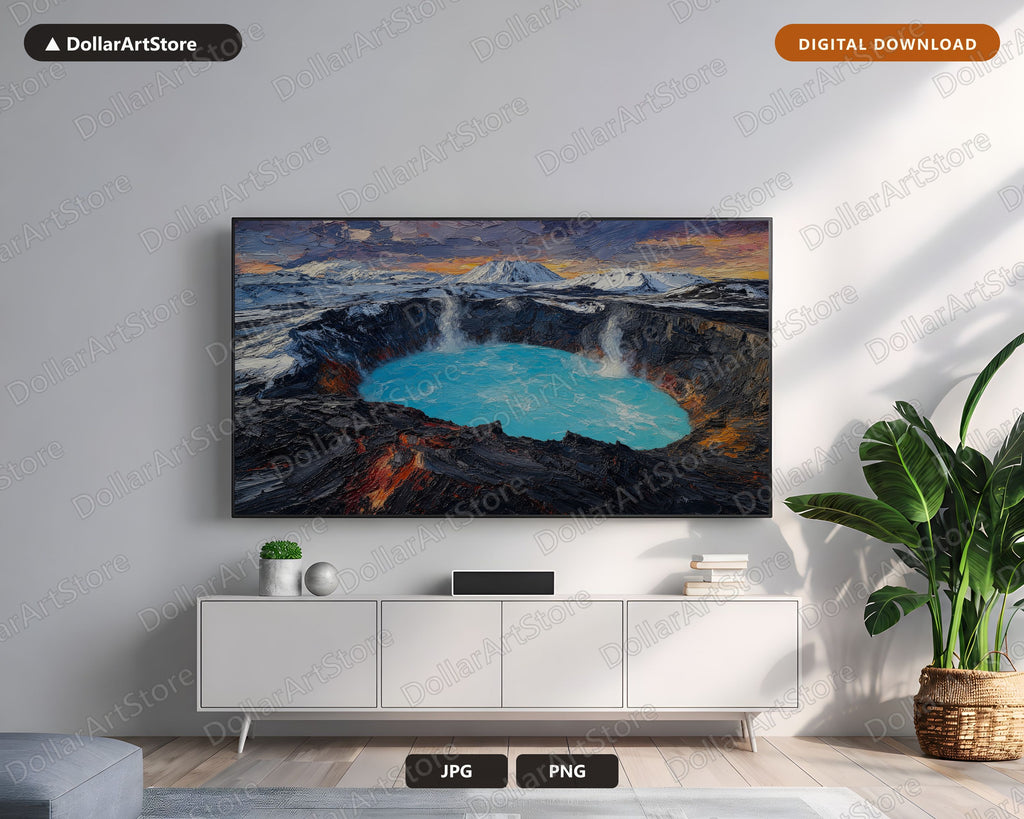 Arctic Geothermal Frame TV Art, Textured Volcano Lake Landscape, 4K Samsung TV Screensaver Download