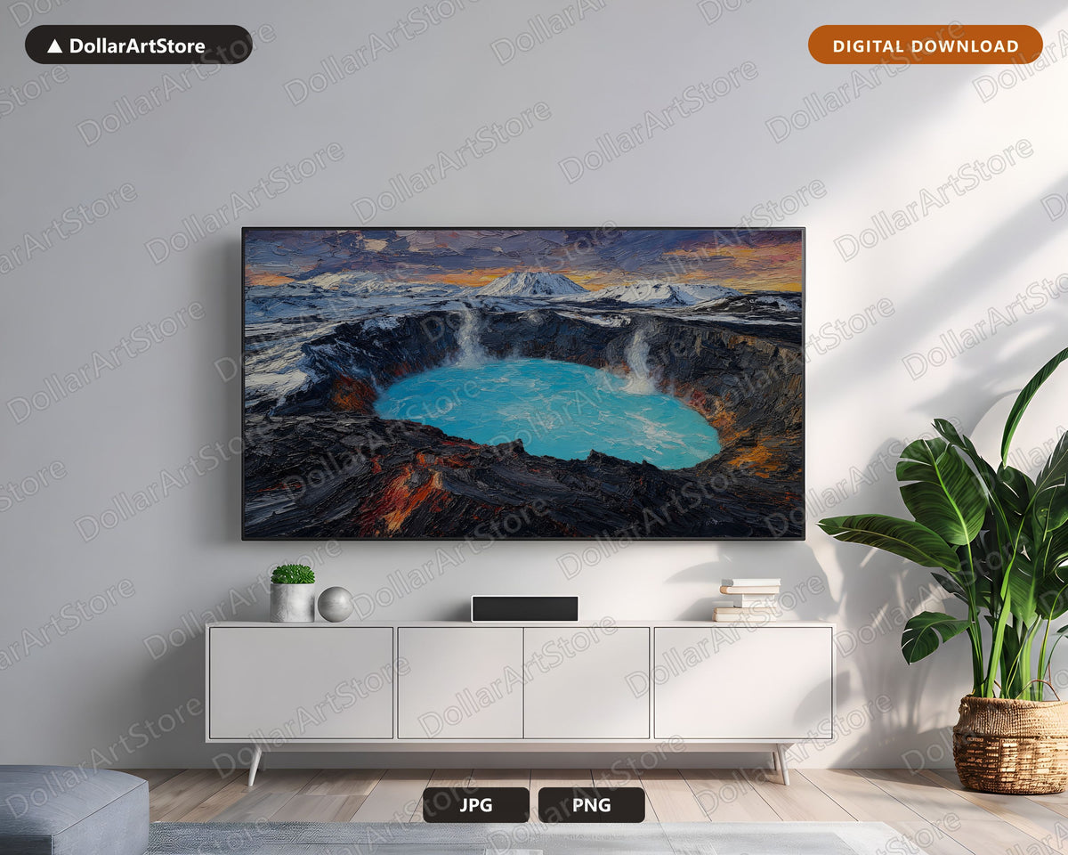 Arctic Geothermal Frame TV Art, Textured Volcano Lake Landscape, 4K Samsung TV Screensaver Download