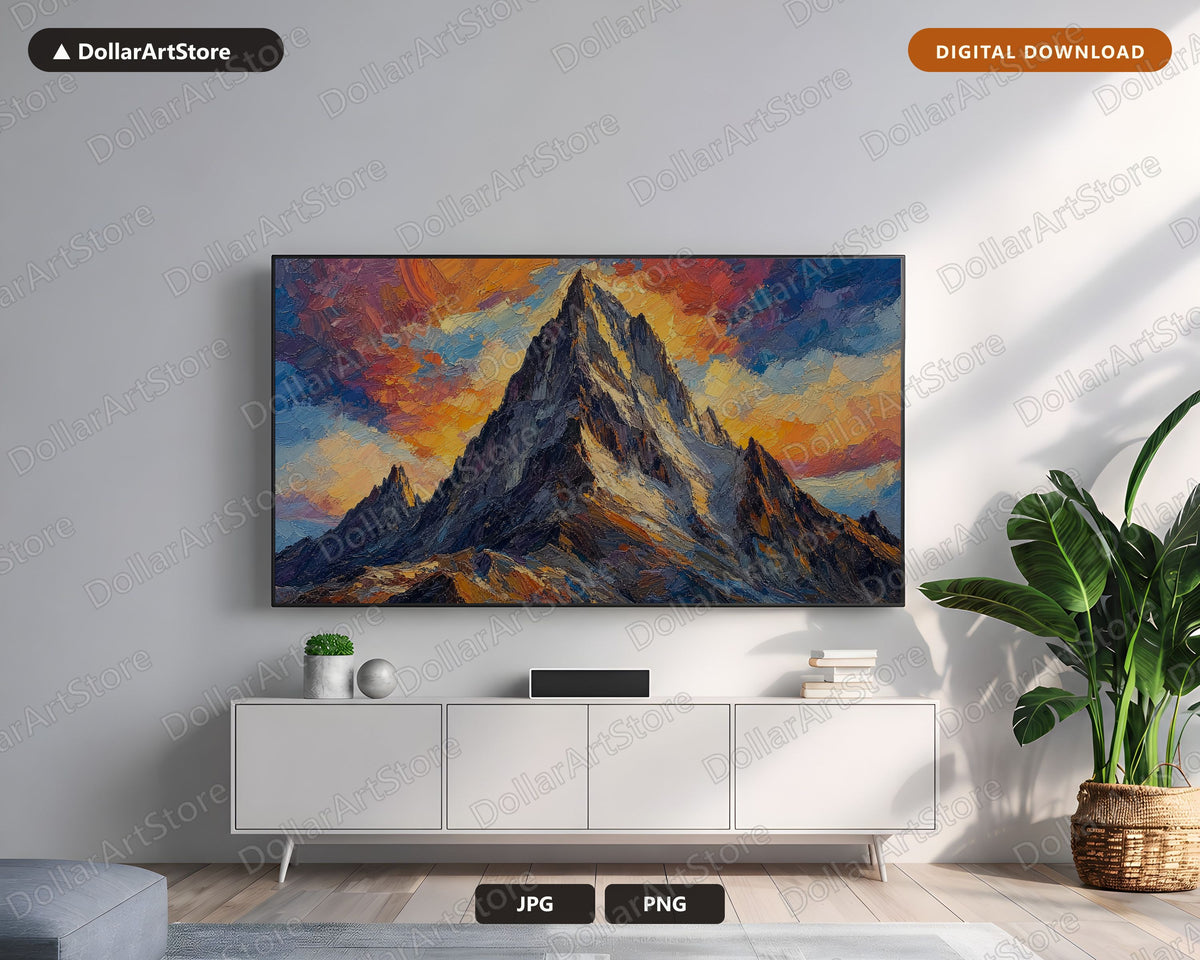 Cozy Desert Mountain Frame TV Art, Textured Landscape Samsung Frame TV Digital Download 4K