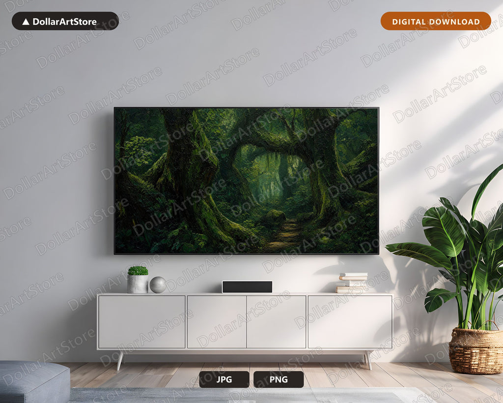 Woodland Jungle Forest Frame TV Art, Lush Green Scenery Samsung Frame TV Digital Download, 4K Nature Art