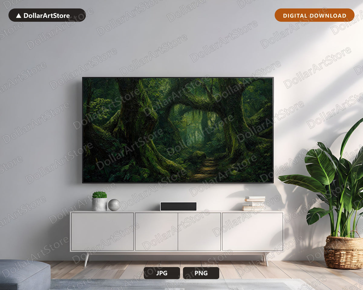 Woodland Jungle Forest Frame TV Art, Lush Green Scenery Samsung Frame TV Digital Download, 4K Nature Art