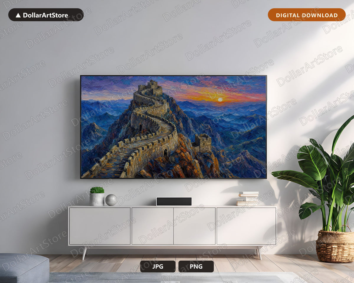 Cozy Great Wall Scenery Frame TV Art, Samsung Frame TV Digital Download, 4K Textured Landscape