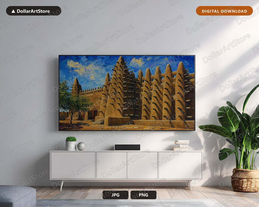 Earthy African Architecture Frame TV Art, Samsung Frame TV Digital Download, 4K Textured Scenery