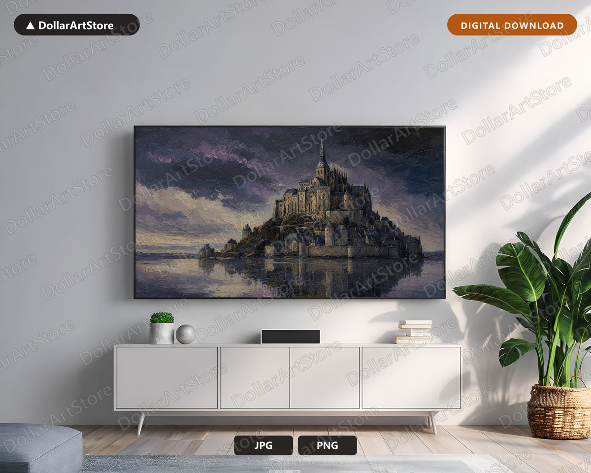 Moody Medieval Castle Frame TV Art, Textured European Landscape 4K Samsung TV Screensaver