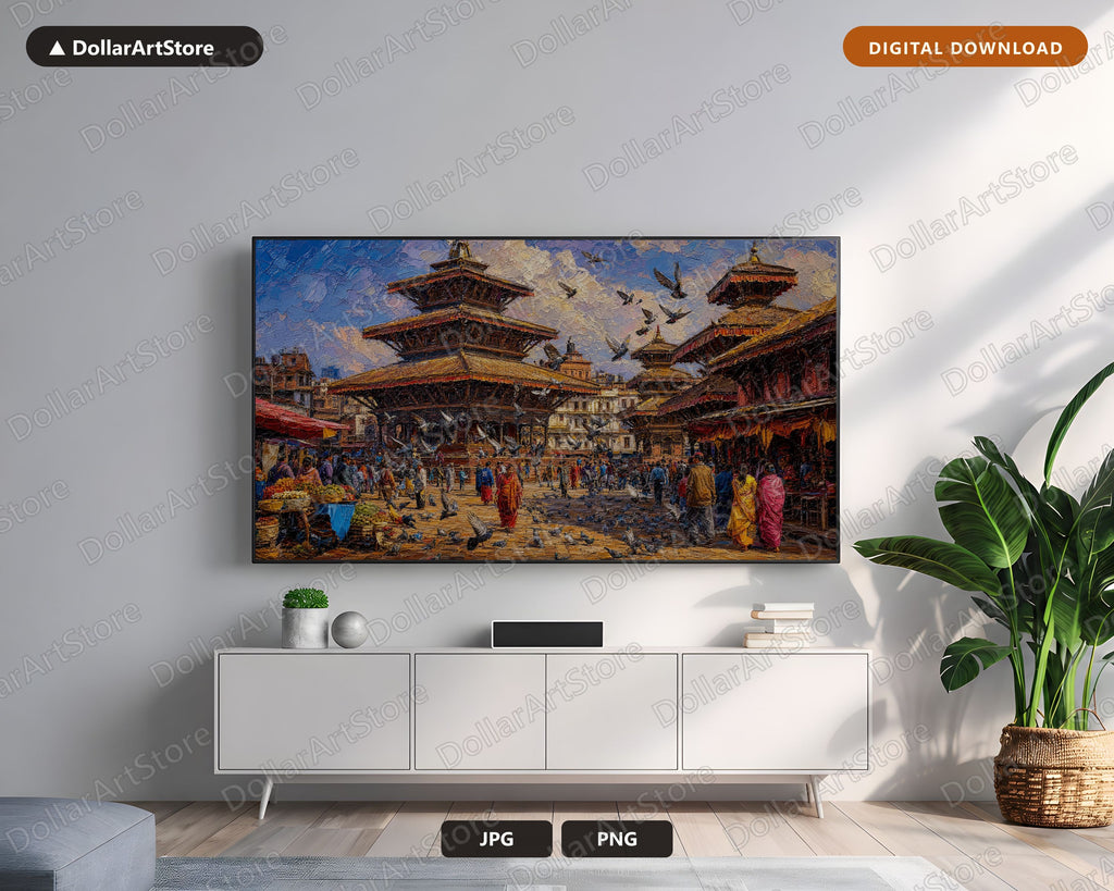 Cozy Textured South Asia Frame TV Art, Samsung TV Screensaver, 4K Temple Market Download