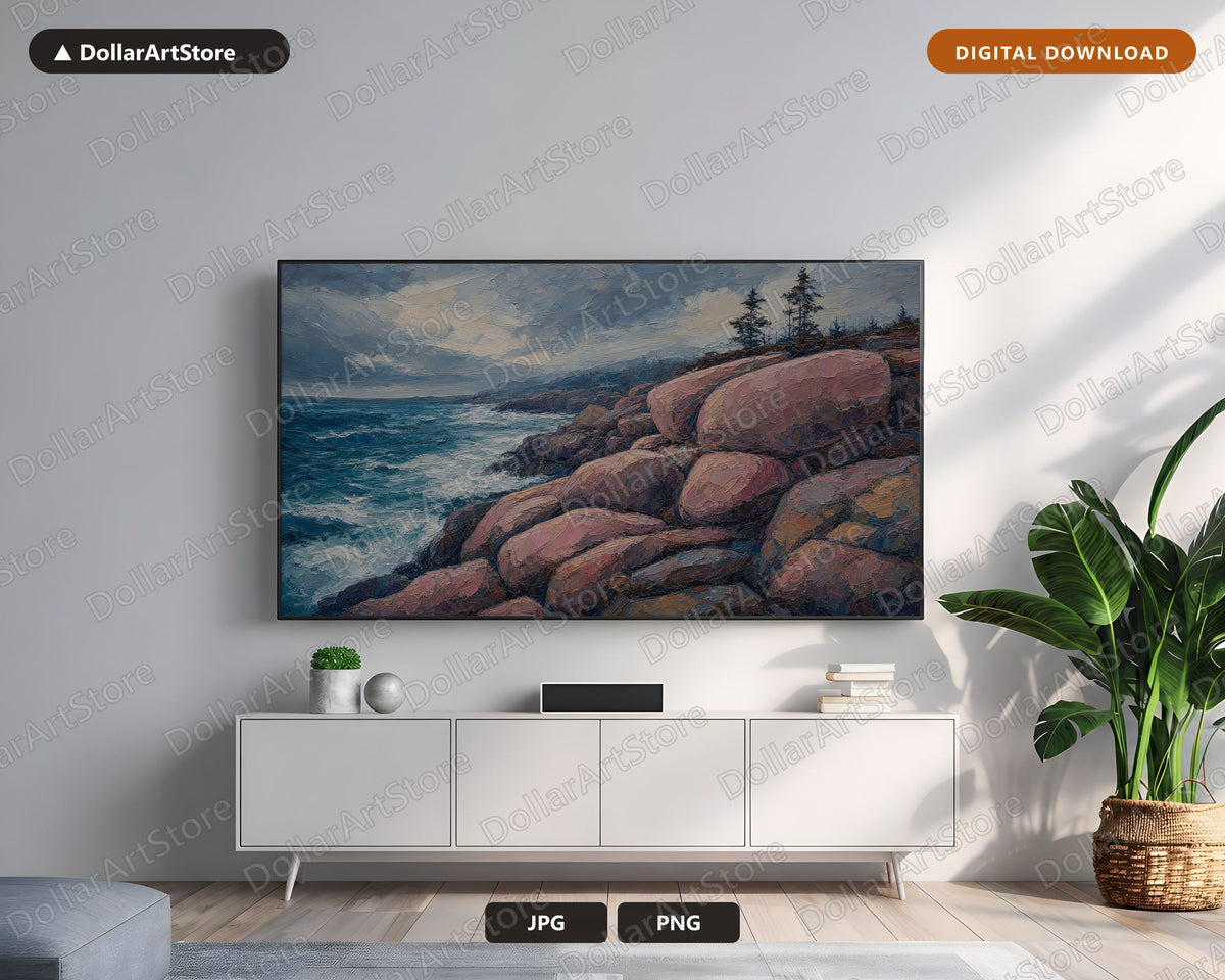 Cozy Coastal Landscape Frame TV Art, Samsung Frame TV Digital Download, Textured Scenery