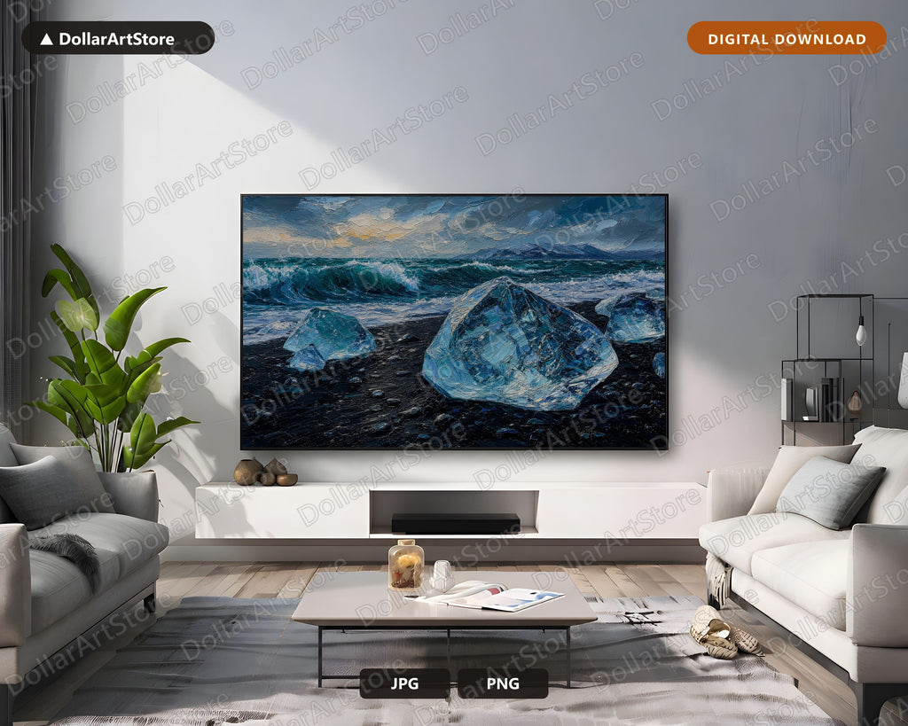 Cozy Arctic Glacier Frame TV Art, Samsung Frame Digital Download, 4K Textured Winter Scenery
