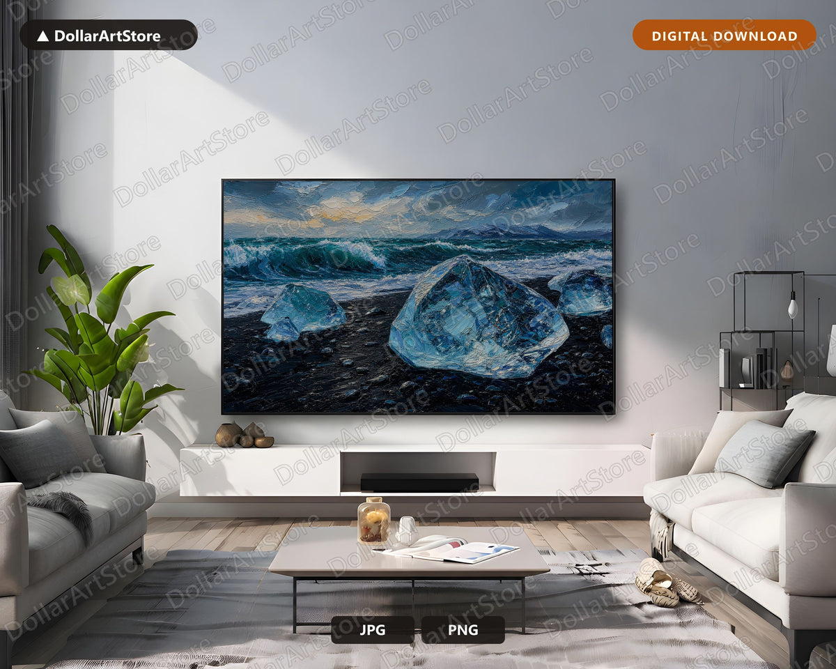 Cozy Arctic Glacier Frame TV Art, Samsung Frame Digital Download, 4K Textured Winter Scenery