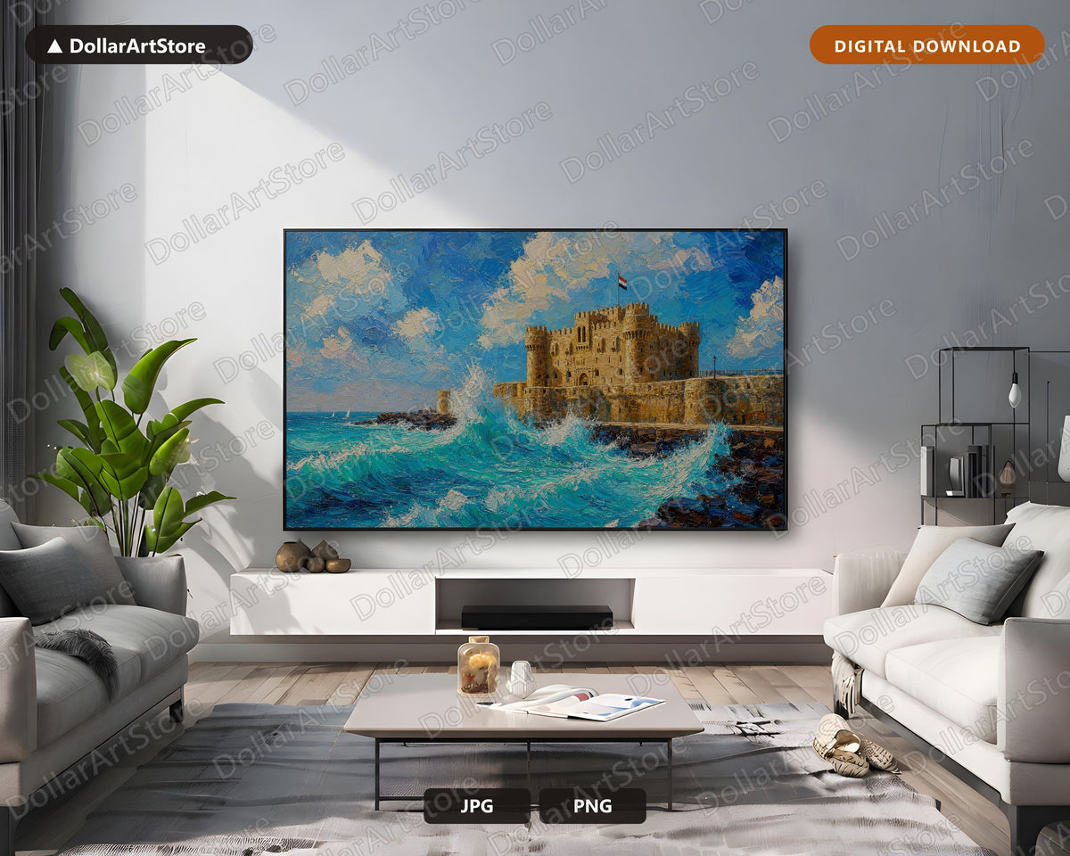 Cozy Middle East Citadel Frame TV Art, Samsung Frame TV Digital Download, 4K Coastal Scenery
