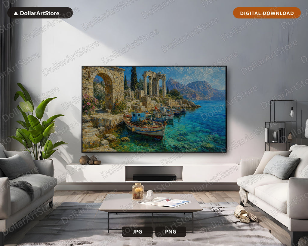 Mediterranean Ruins Frame TV Art, Samsung Frame TV Digital Download, Coastal Scenery 4K